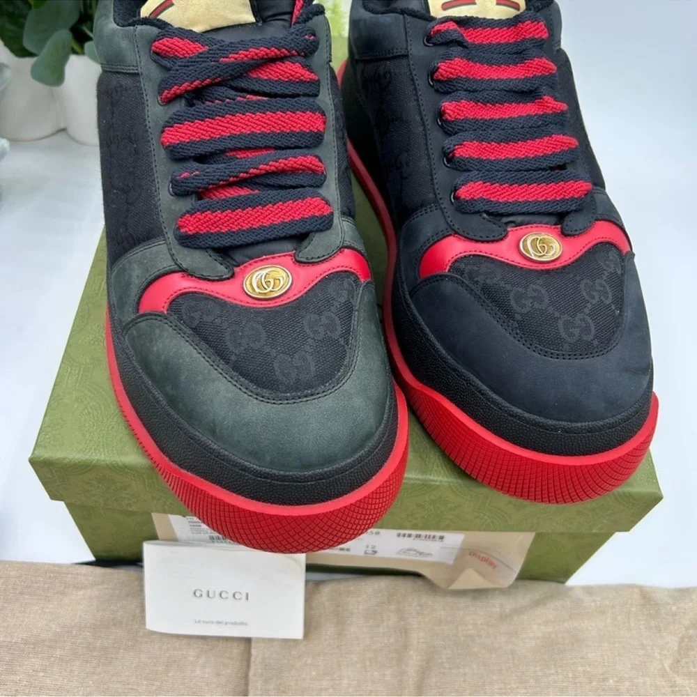 Men’s Gucci SCREENER sneakers in black GG canvas/leather size 12